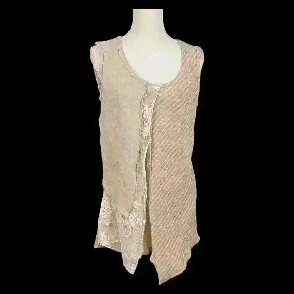 MARILIU MODA Woman's BEIGE/NUDE Shirt TUNIC Multi Layer Texture ITALY size Med - Picture 2 of 10